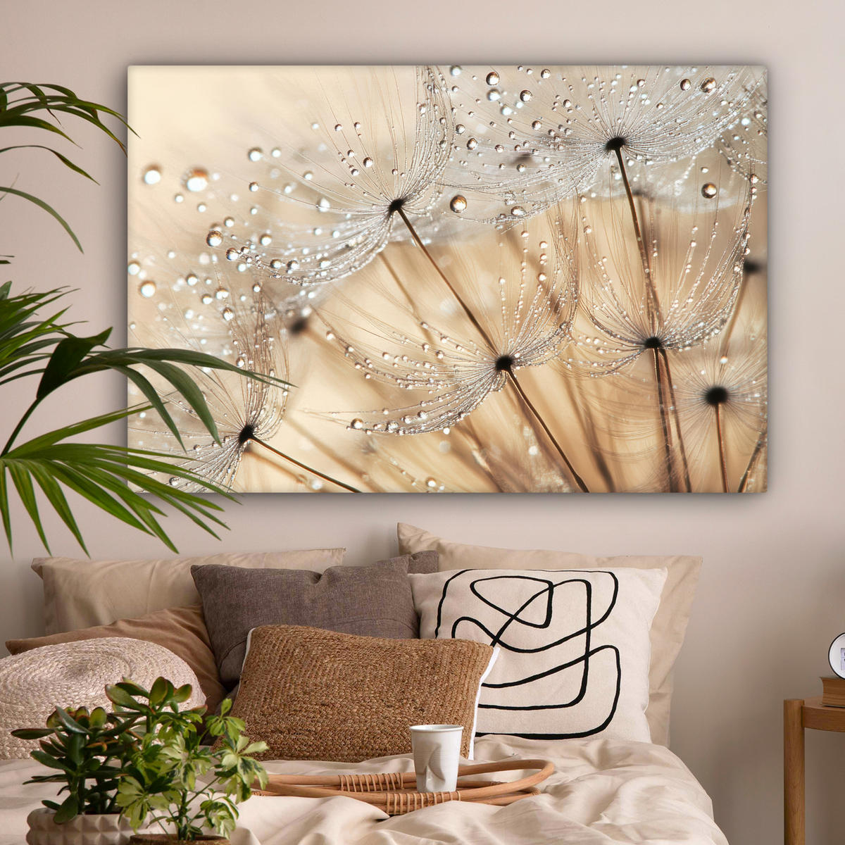 LEINWANDBILD Löwenzahn - Abstrakt - Natur - Beige Wohnzimmer Groß 120x80 cm - Braun, Textil (120/80cm) - MuchoWow