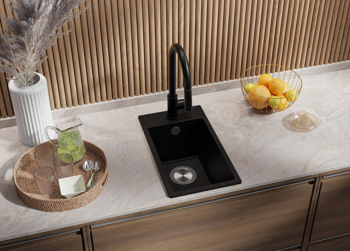 SPÜLBECKEN Riga, 2-er set Schwarz Metallic 28/50 cm 1 Becken + Ablauf-Set ab 30er Unterschrank - Chromfarben/Schwarz Hochglanz, Kunststoff (28/20/50cm) - Primagran
