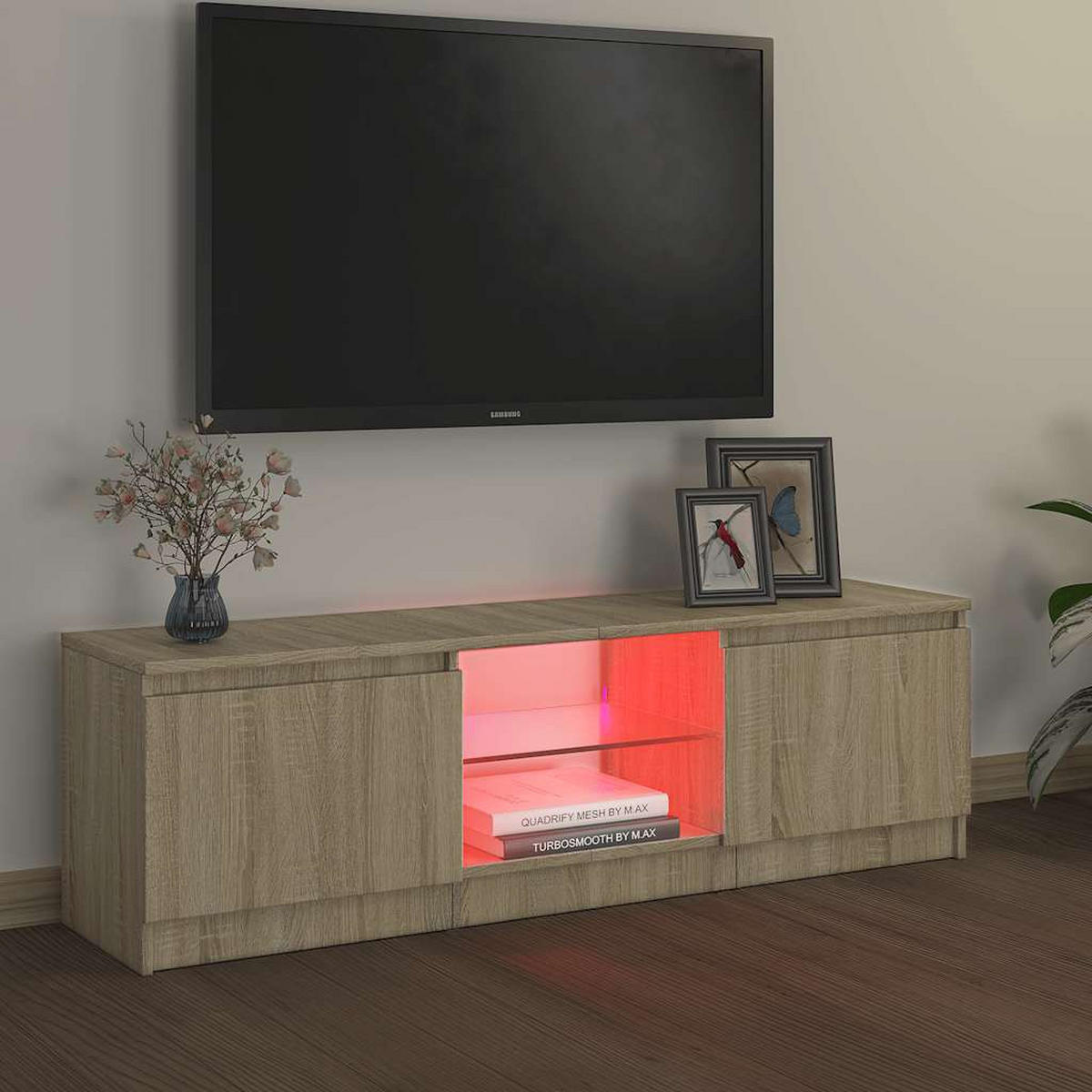TV-SCHRANK Mit Led-Leuchten Sonoma-Eiche 120/30/36 Cm - Braun, Holz (120/36/30cm) - vidaXL