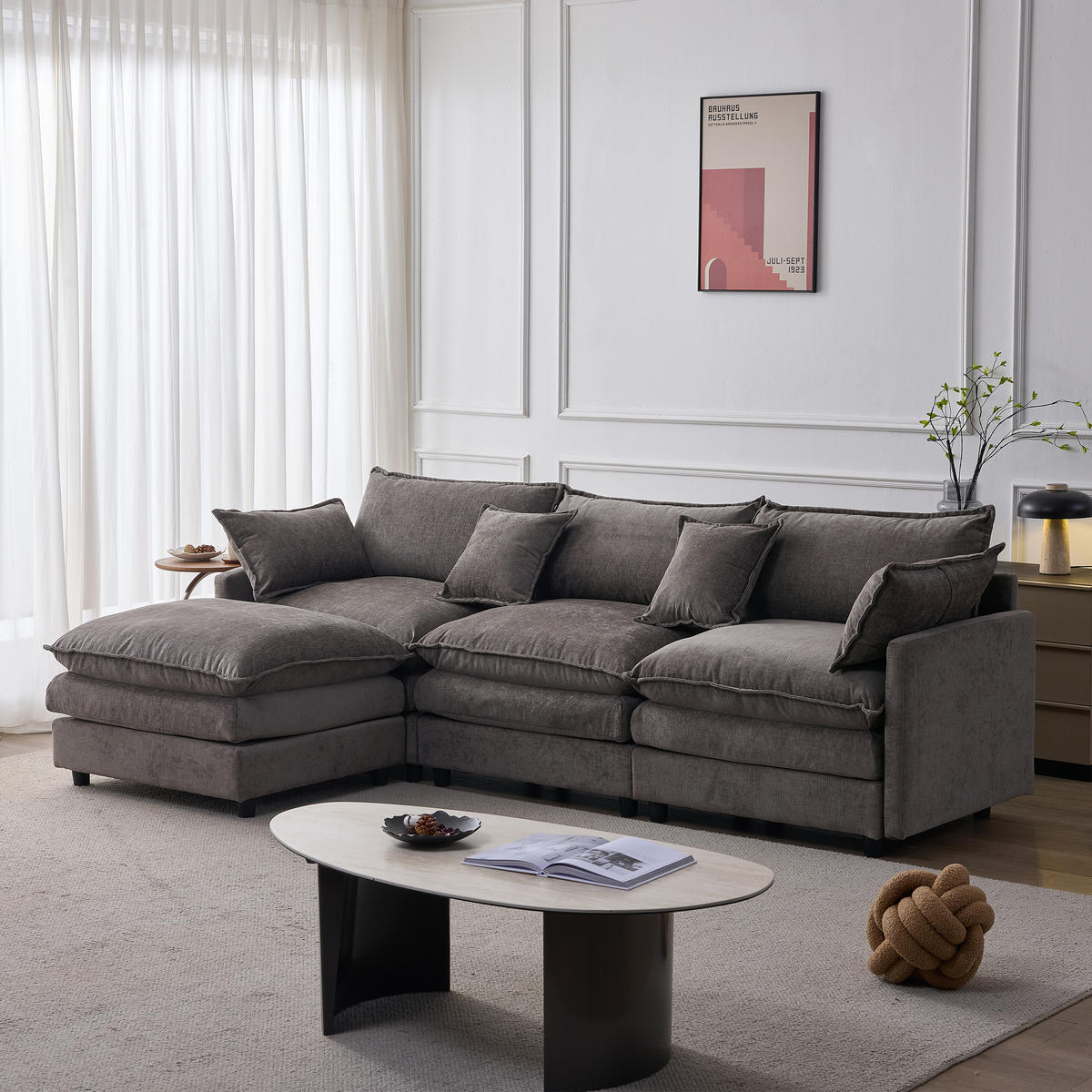 L-FÖRMIGES ECKSOFA Grau 267/154/85 cm 3-Sitzer Modular mit Chenillebezug - Grau, Textil (267/154cm) - PANGIVO