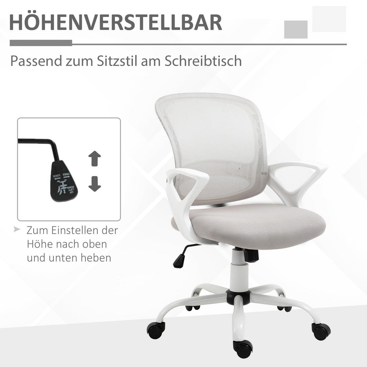 BÜROSTUHL Ergonomischer Mesh Schreibtischstuhl, Grau - Grau, Kunststoff (61/99/61cm) - Vinsetto
