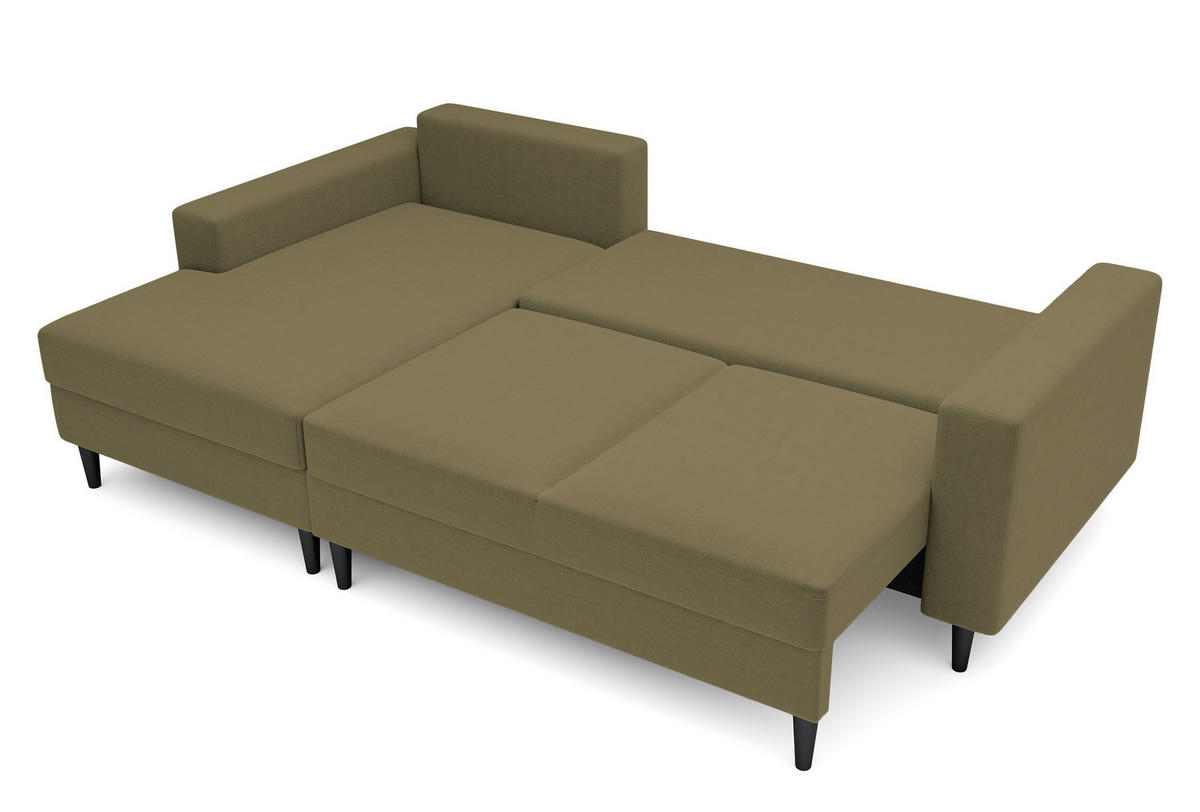 ECKSOFA Nalika Olivgrün Velours - Schwarz/Olivgrün, Holz/Textil (230/143cm) - Selsey