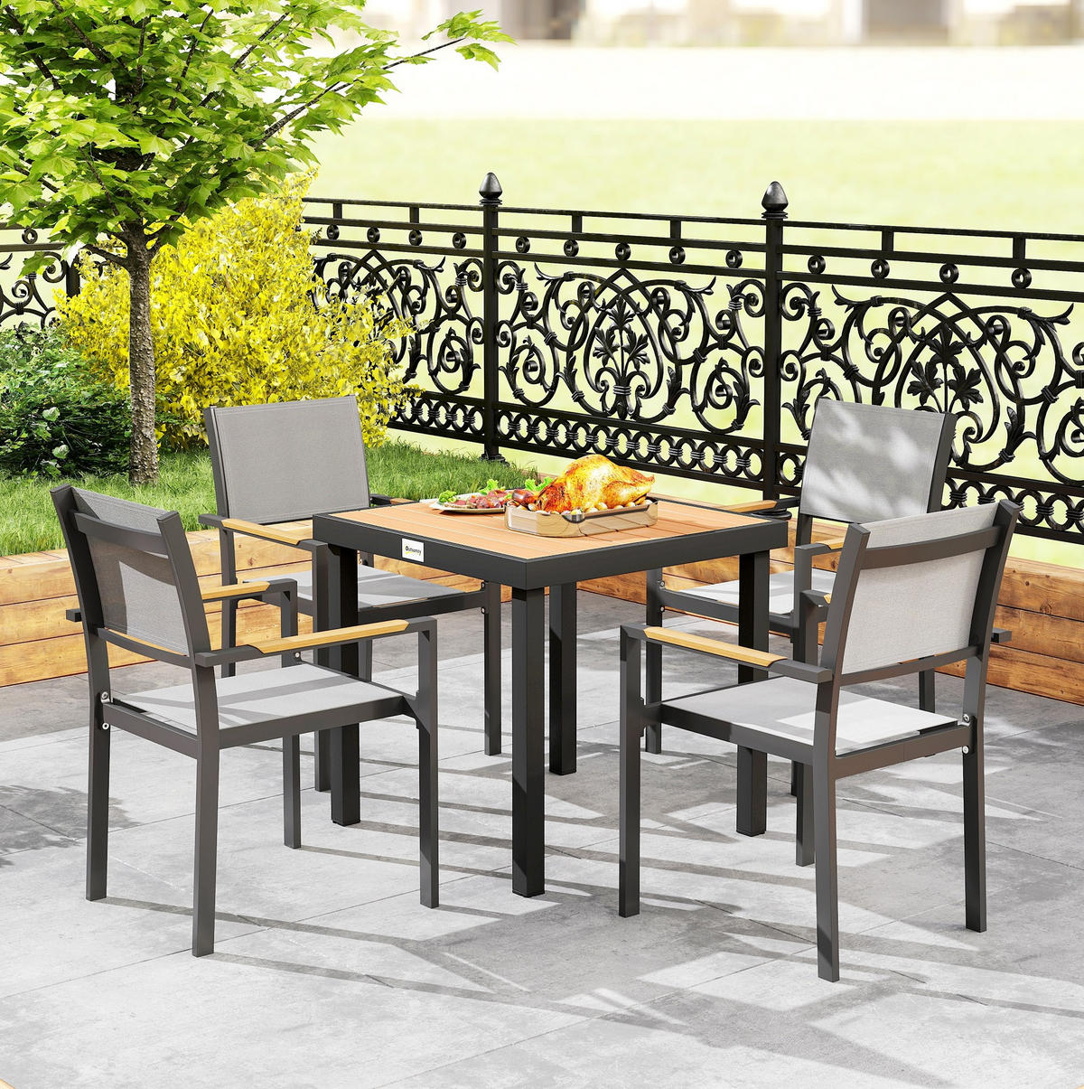 GARTENTISCH 78x78x74 cm Natur mit Holzoptik & Aluminiumrahmen - Naturfarben, Metall (78/78/74cm) - Modfu