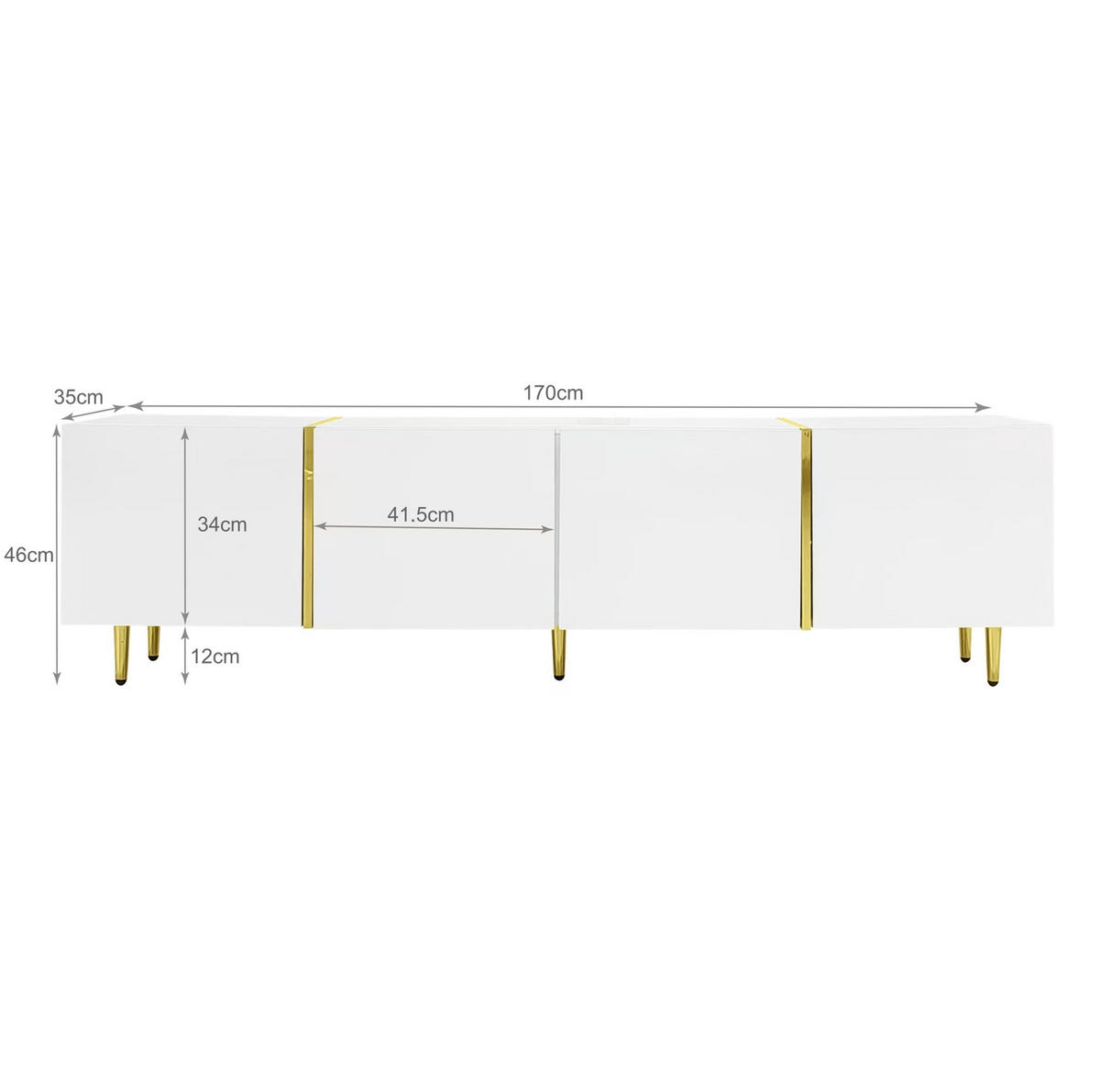 TV-LOWBOARD aus MDF 170x35x46 cm Weiß Hochglanz mit 4 Türen und Soft-Close-Scharnieren - Weiß, Holzwerkstoff (170/46/35cm) - IVMEU