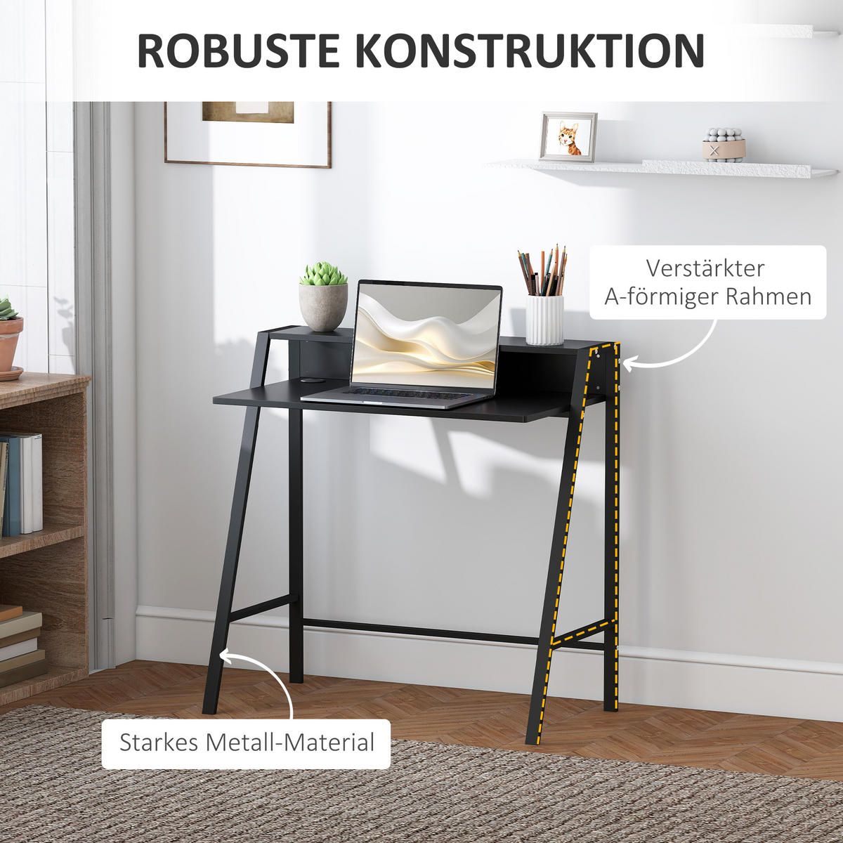 SCHREIBTISCH, MDF, Eisen, Schwarz - Schwarz, Kunststoff (84/45/85cm) - HOMCOM
