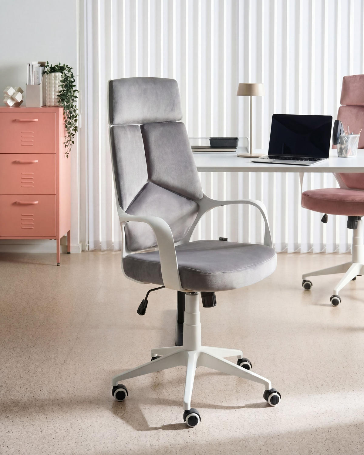 BÜROSTUHL Samtstoff Grau Delight - Grau, Textil (64/116/64cm) - Beliani