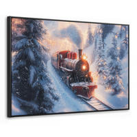 LEINWAND Bilder mit Rahmen - Weihnachtszug - Schnee - Winter - Weihnachten - 90x60 - Dunkelrot, Textil (90/60cm) - MuchoWow