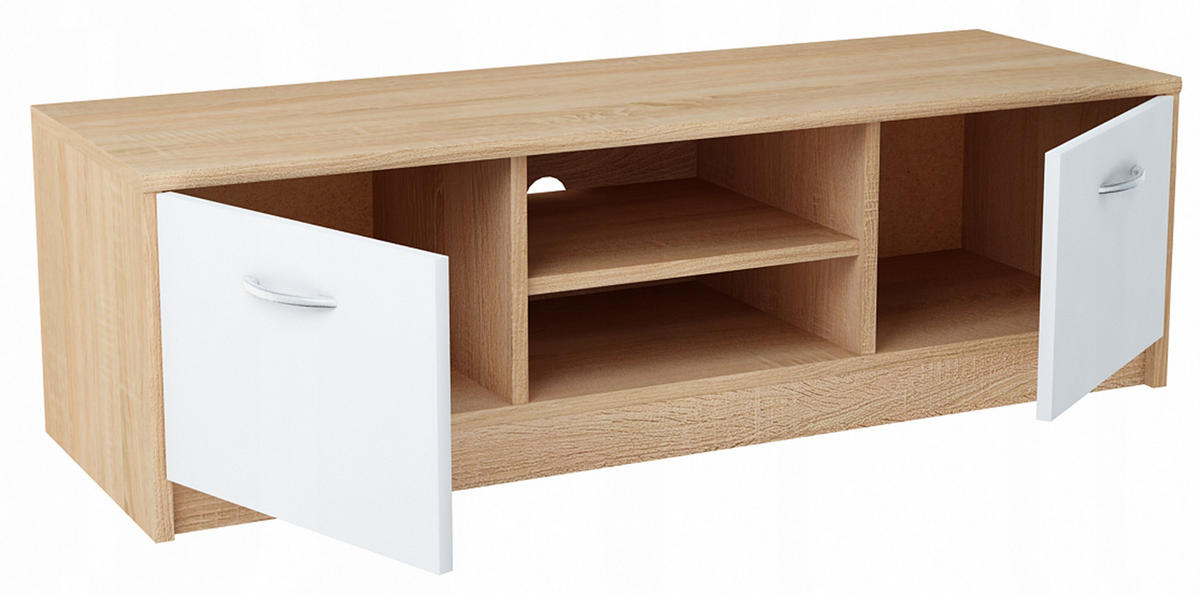 FERNSEHKOMMODE 2DC Sonoma Eiche-Weiß 120/41/36 cm - Weiß/Sonoma Eiche, Holzwerkstoff (120/36/41cm) - Matkam Möbel