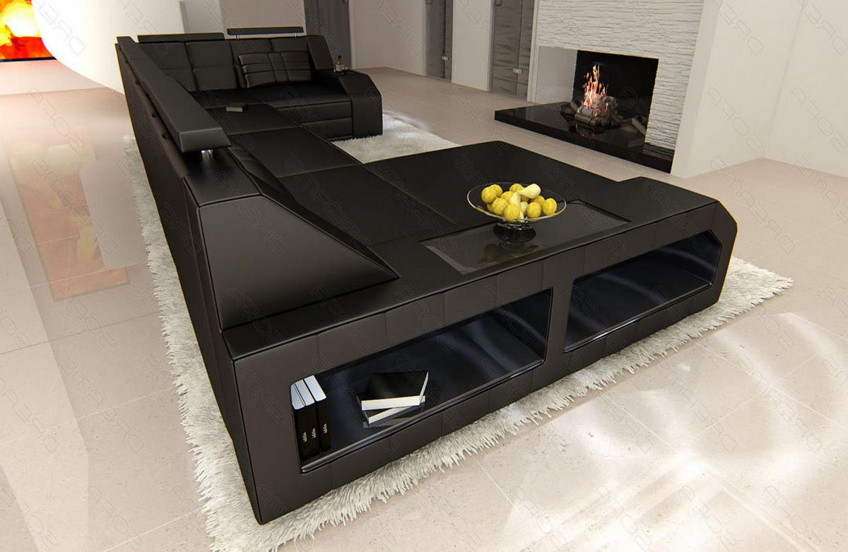 WOHNLANDSCHAFT Arezzo U - Schwarz, Leder (380/86/197cm) - Sofa Dreams