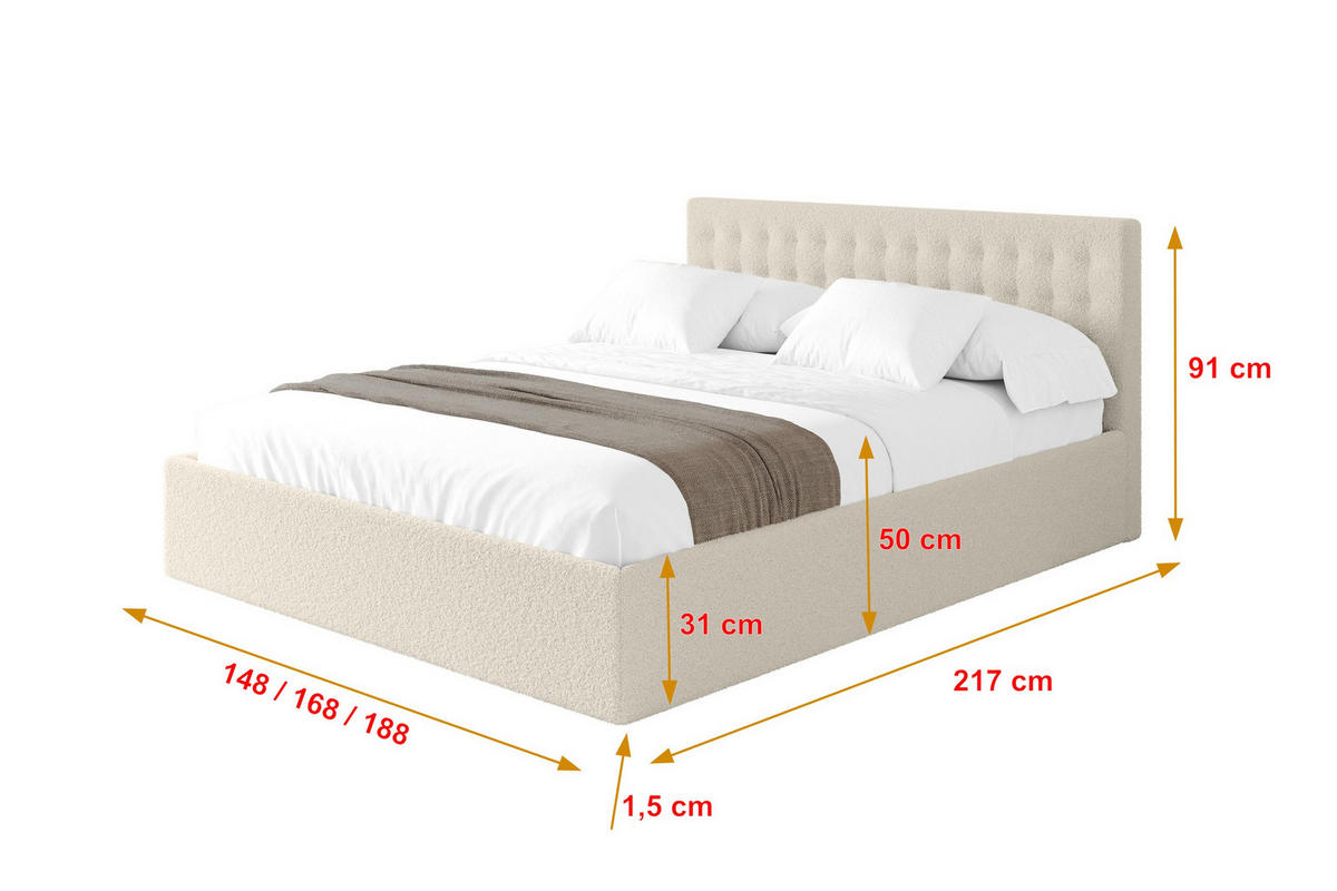 POLSTERBETT mit Bettkasten und Lattenrost, Boxbett ohne Matratze - PARI 180x200 Beige - Sandfarben, Holzwerkstoff/Textil (180/200cm) - ALTDECOR