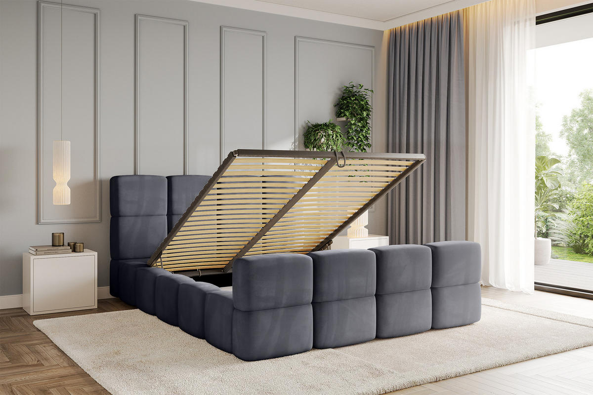 POLSTERBETT mit Bettkasten und Lattenrost, Bett mit Kopfteil, Boxbett ohne Matratze, Doppelbett mit Stauraum - NATA-Z 120x200 Dunkelgrau - Dunkelgrau, Holzwerkstoff/Textil (120/200cm) - ALTDECOR