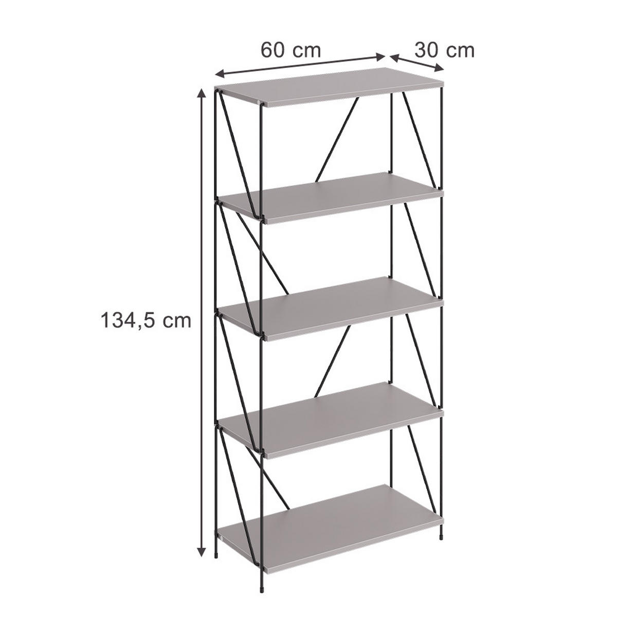 BÜCHERREGAL Ravix Greige/Schwarz 60 x 134.5 cm - Schwarz/Grau, Holzwerkstoff (60/134.5/30cm) - Vicco