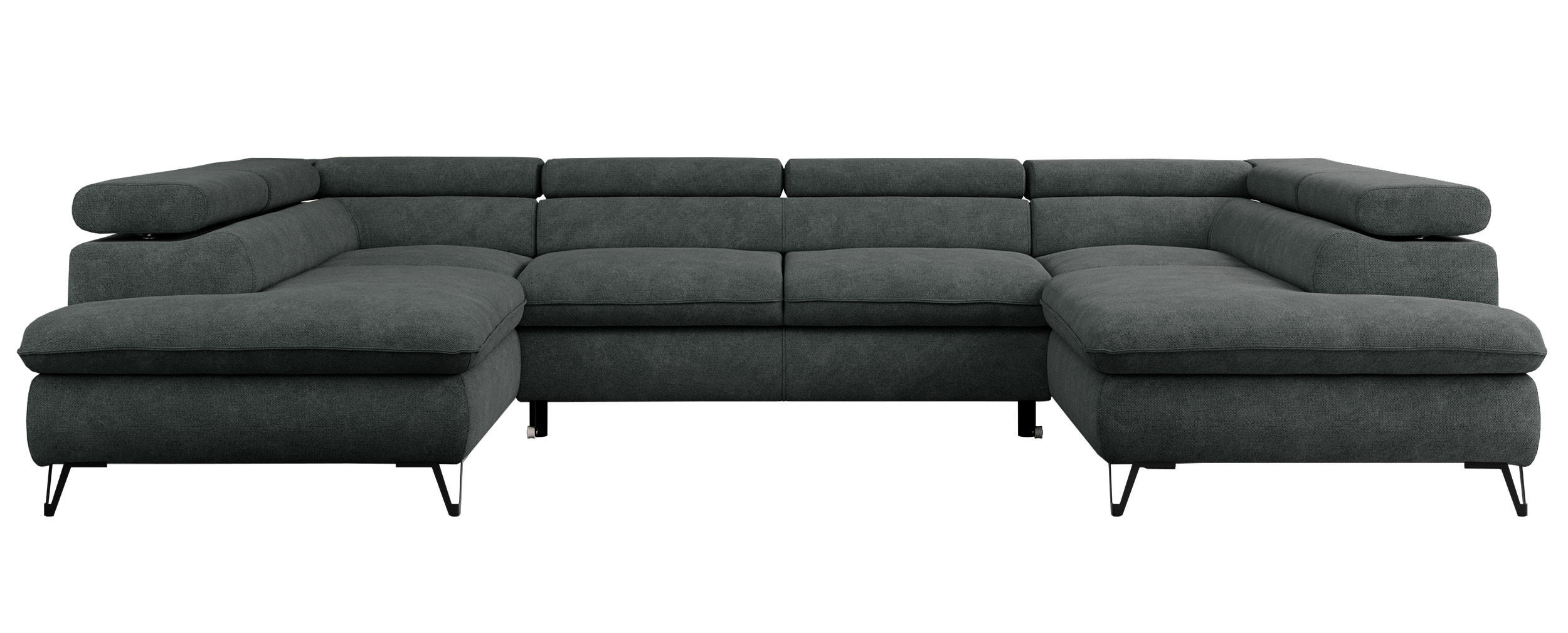 WOHNLANDSCHAFT PEDRO U Struktur Dunkelgrau - Dunkelgrau/Schwarz, Textil/Metall (346/76/208cm) - MKS