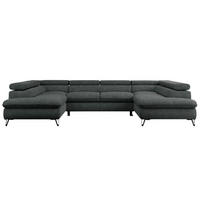 WOHNLANDSCHAFT PEDRO U Struktur Dunkelgrau - Dunkelgrau/Schwarz, Textil/Metall (346/76/208cm) - MKS