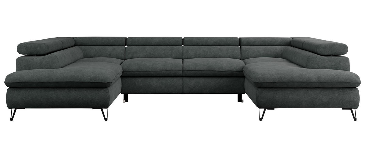 WOHNLANDSCHAFT PETER U Struktur Dunkelgrau - Dunkelgrau/Schwarz, Textil/Metall (346/76/208cm) - MKS