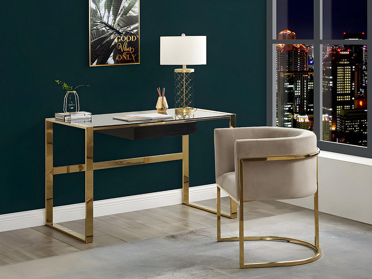 STUHL mit Armlehnen 2er-Set - Samt & Metall - Beige & Goldfarben - PERIA - Beige, Textil (60/76/56.5cm) - Pascal Morabito