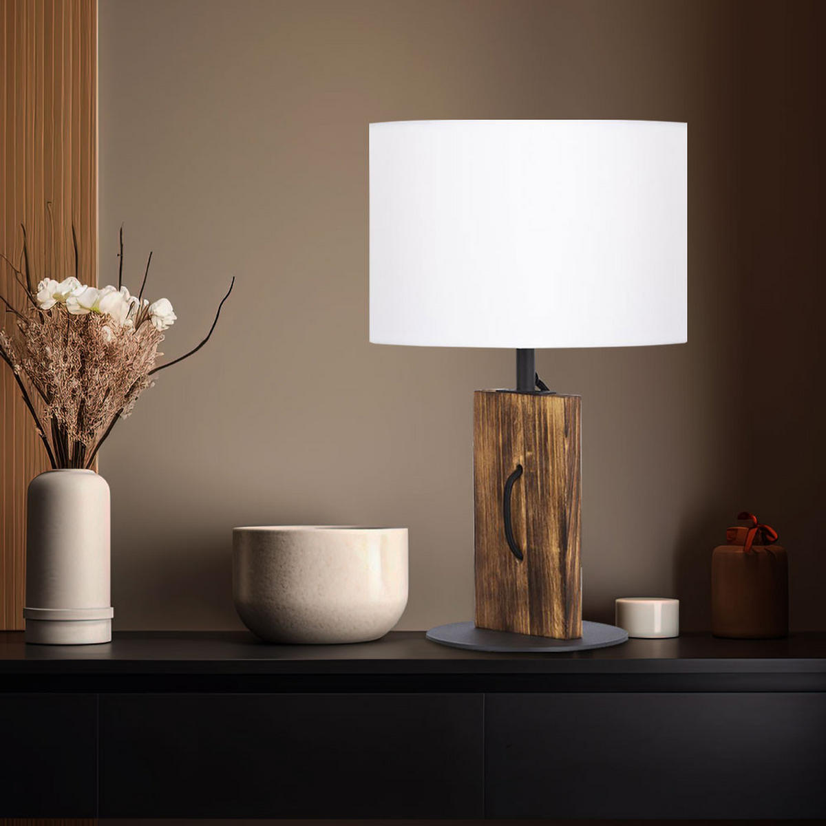 LED TISCHLEUCHTE Pinienholz Braun - Braun, Textil (25/25/40.2cm) - Nowa