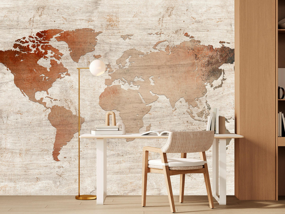 FOTOTAPETE für Wohnzimmer Vintage Karte Holz Hintergrund Retro 400x280 - Beige/Braun, Papier (400/280cm) - Muralo