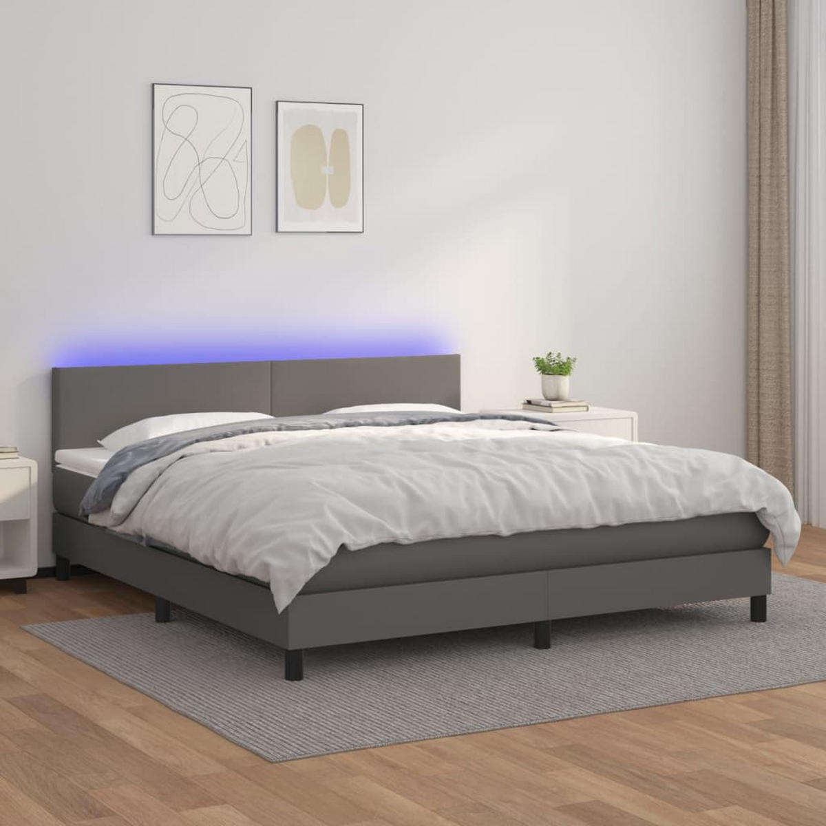 BOXSPRINGBETT 160/200 Cm Grau Kunstleder - Grau, Leder (160/203cm) - vidaXL