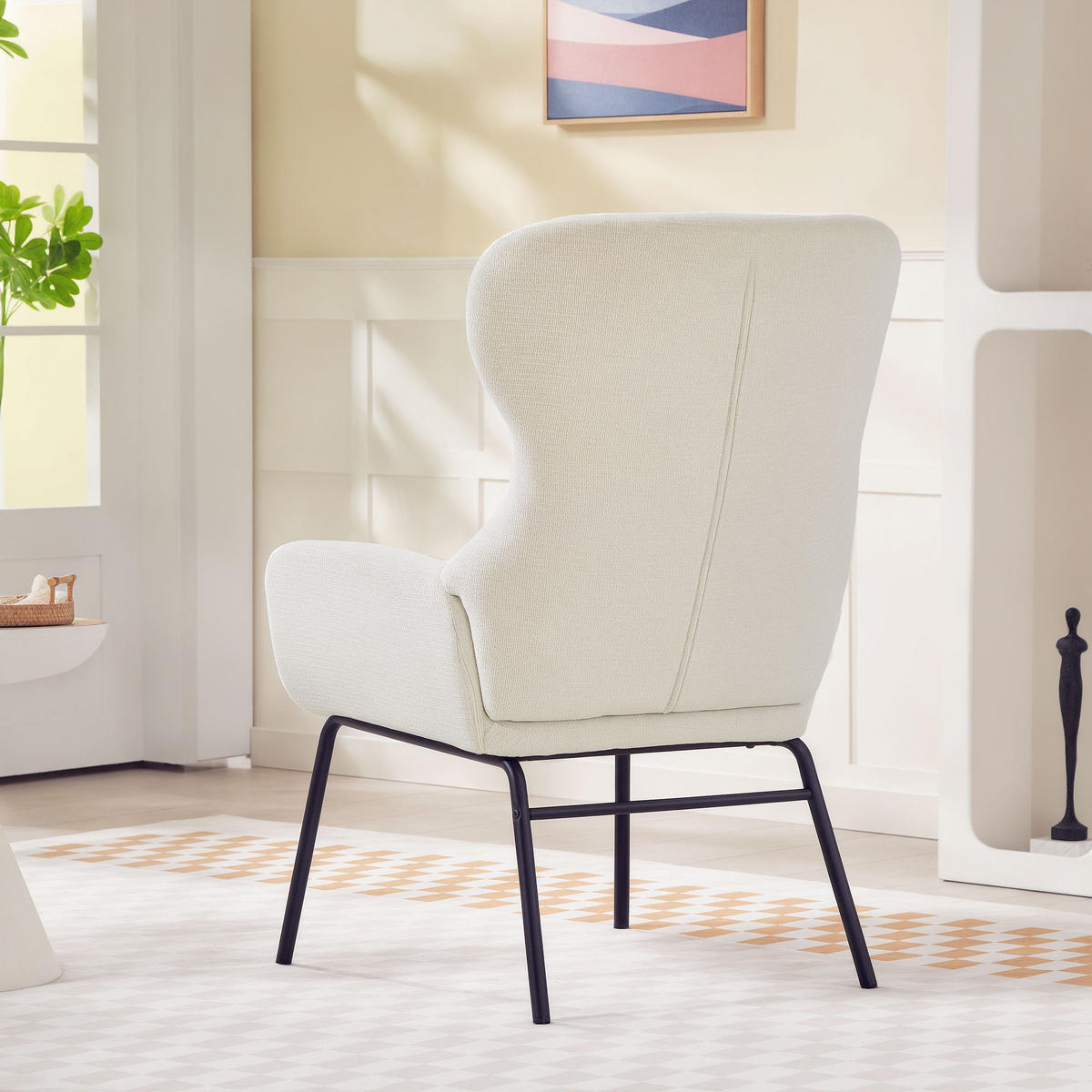 OHRENSESSEL Wohnzimmer Sessel Loungesessel Relaxsessel mit hoher Rückenlehne - Creme/Schwarz, Textil/Metall (70/103.5/74.5cm) - HOMCOM