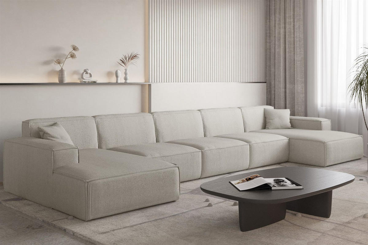 WOHNLANDSCHAFT Celes Premium Xl Scala - Hellgrau, Holzwerkstoff/Textil (462/73/165cm) - Fun Möbel