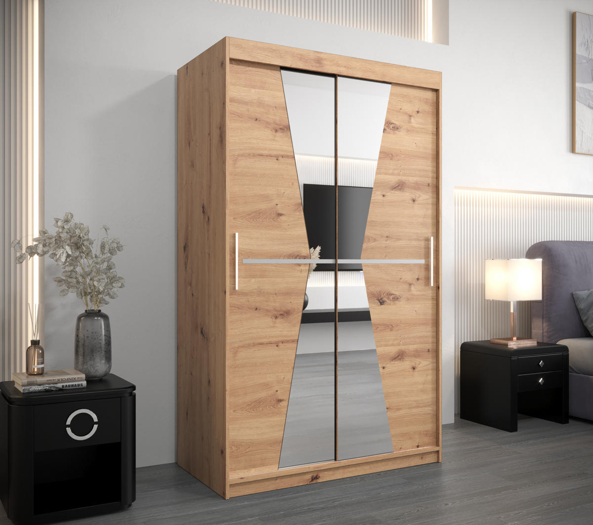 SCHWEBETÜRENSCHRANK 200/120/62 2-türig - Silberfarben/Eiche Artisan, Holz/Kunststoff (120/200/62cm) - Abiks Möbel