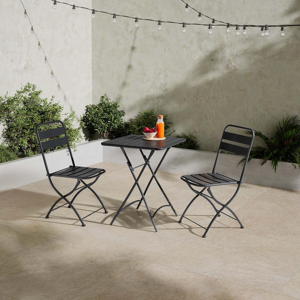 Thumbnail - VS Venta-stock Gartenklappstuhl-Set, Schwarz, Metall, 2-Sitzer, 42x88x50 cm, Gartenmöbel, Gartenstühle, Gartenstühle
