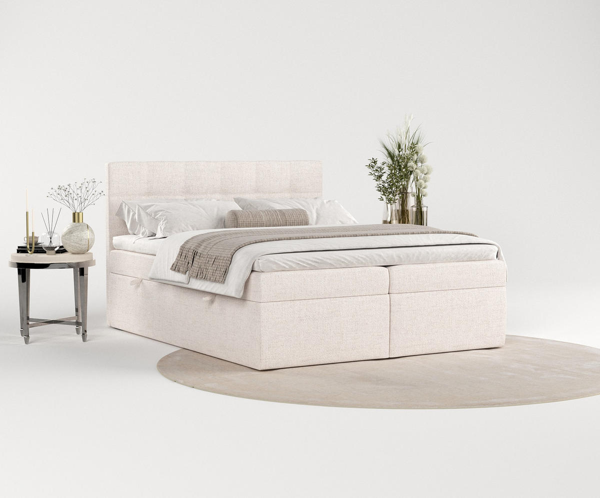 BOXBETT Tari Beige 160/200 cm mit Matratze und Topper - Beige/Schwarz, Holz/Holzwerkstoff (160/200cm) - Maison de Reve