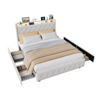 POLSTERBETT 160x200 cm mit 4 Schubladen, LED, USB & Type-C, Doppelbett Kopfteil und Lattenrost, Beige - Beige, Metall (160/200cm) - EuroLiving