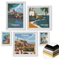 WANDBILDER 5er-Set - 50x50 cm & 20x30 cm & 40x60 cm Weißer Rahmen - Illustrationen zur Retro-Architektur der Berge - Weiß, Kunststoff (40/60cm) - ArtPrintCave