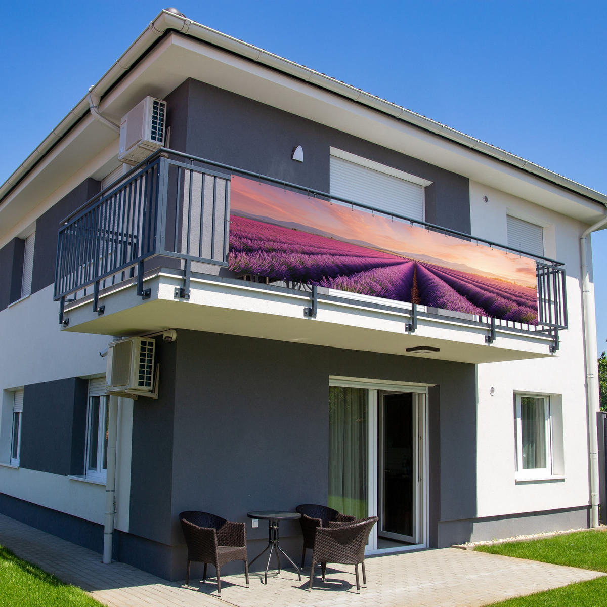 BALKON-SICHTSCHUTZ Lavendelfeld - Sonnenuntergang - Lila - Blumen - Violett, Kunststoff (500/120cm) - MuchoWow