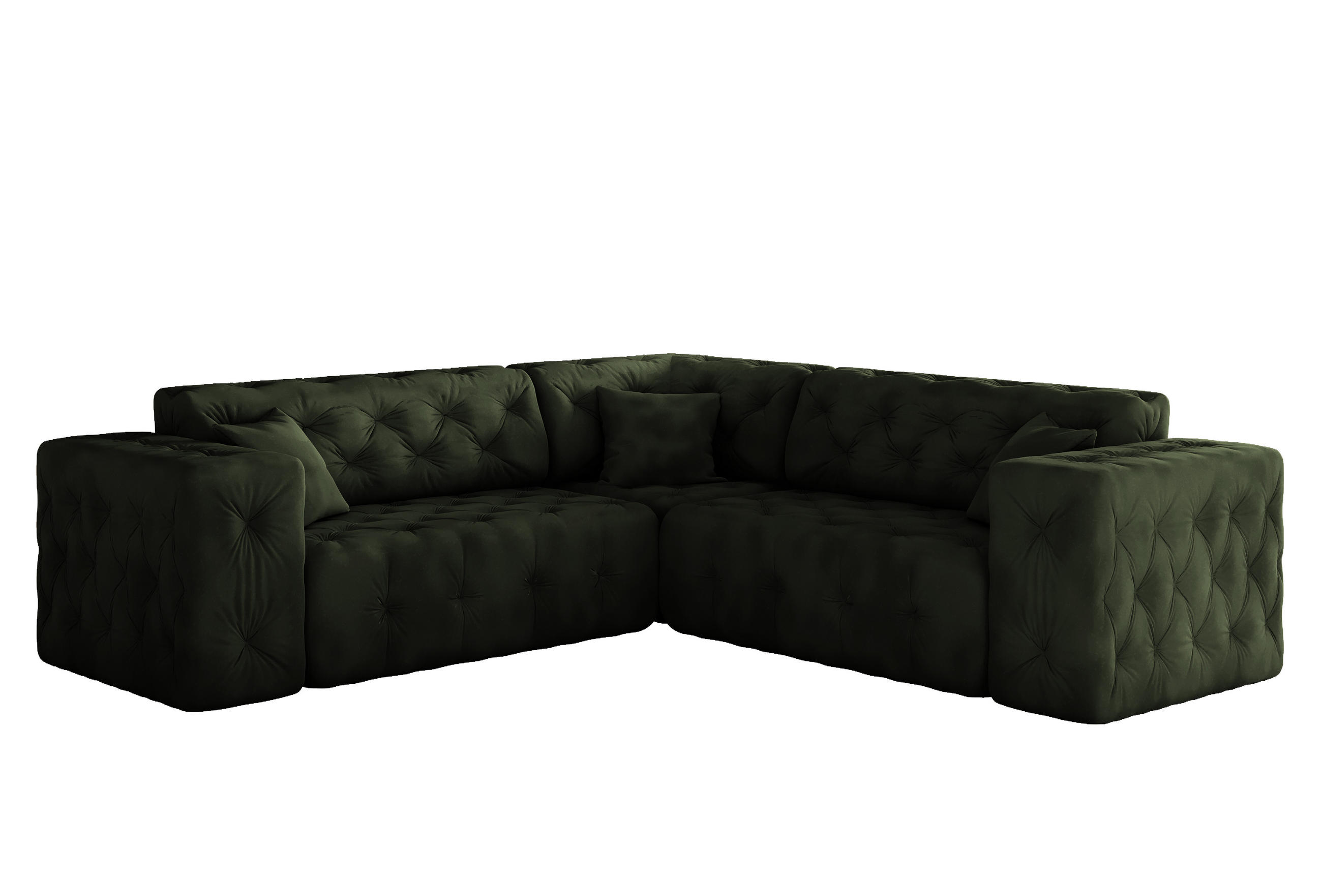 CORNER LUX, Gesteppt, Stoff Whisper, Grün - Grün, Holz/Textil (246/246cm) - Kaiser Möbel