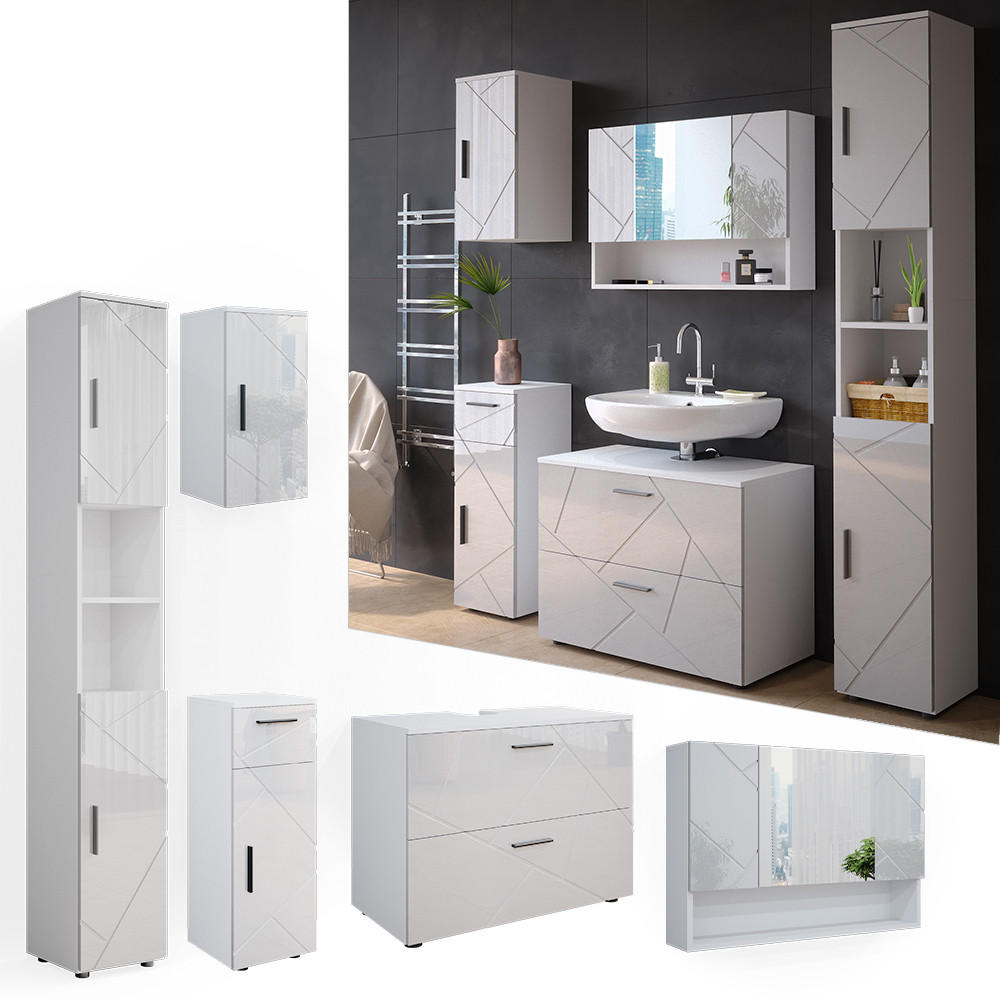 BADMÖBEL-SET Irma Weiß Hochglanz 5 Teile - Weiß Hochglanz/Weiß, Holzwerkstoff (80/58.6/41cm) - Vicco
