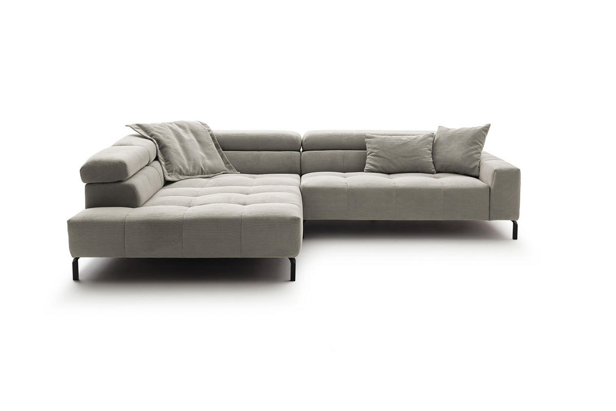 ECKSOFA OHIO Silber Cord - Silberfarben/Schwarz, Textil/Metall (311/219cm) - KAWOLA