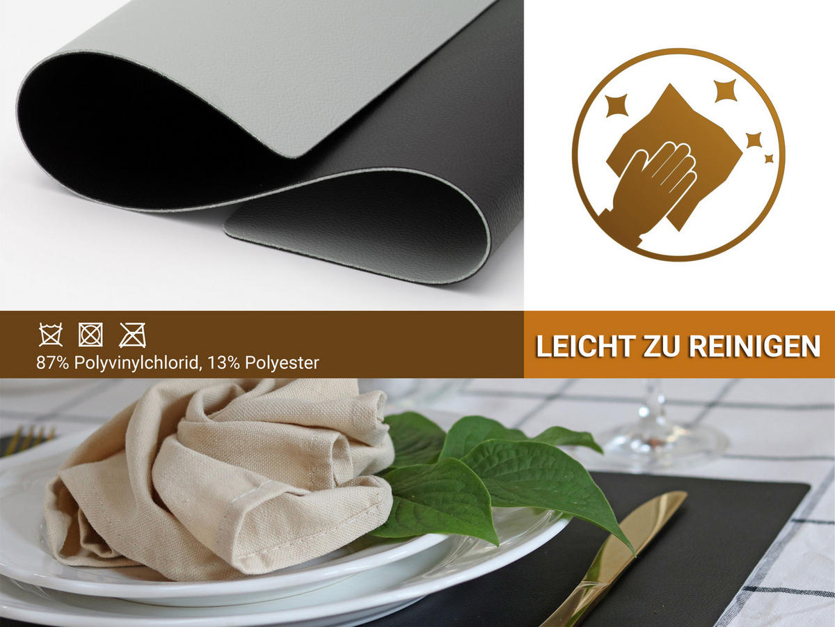TISCHSET, 6er-Set, 30x42 cm, wasserdicht, aus PVC und Polyester, Schwarz - Schwarz, Textil (42/30/1cm) - Zollner