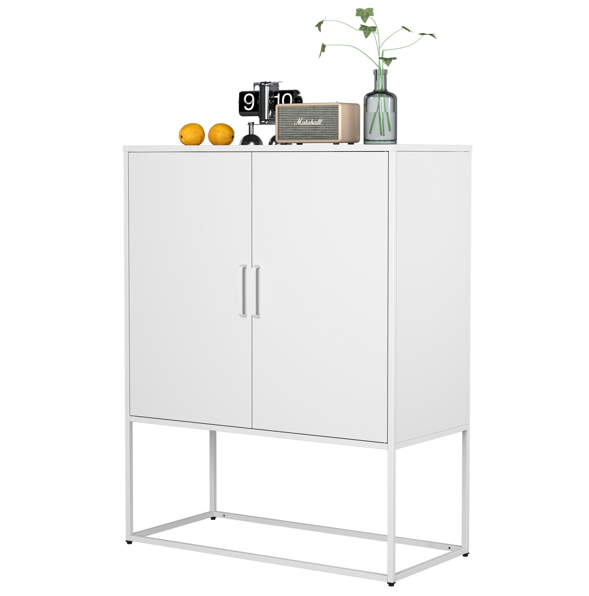 SIDEBOARD 85/40/109 cm Weiß aus Metall mit Magnettüren - Weiß, Metall (40/109/85cm) - OKMYHOME
