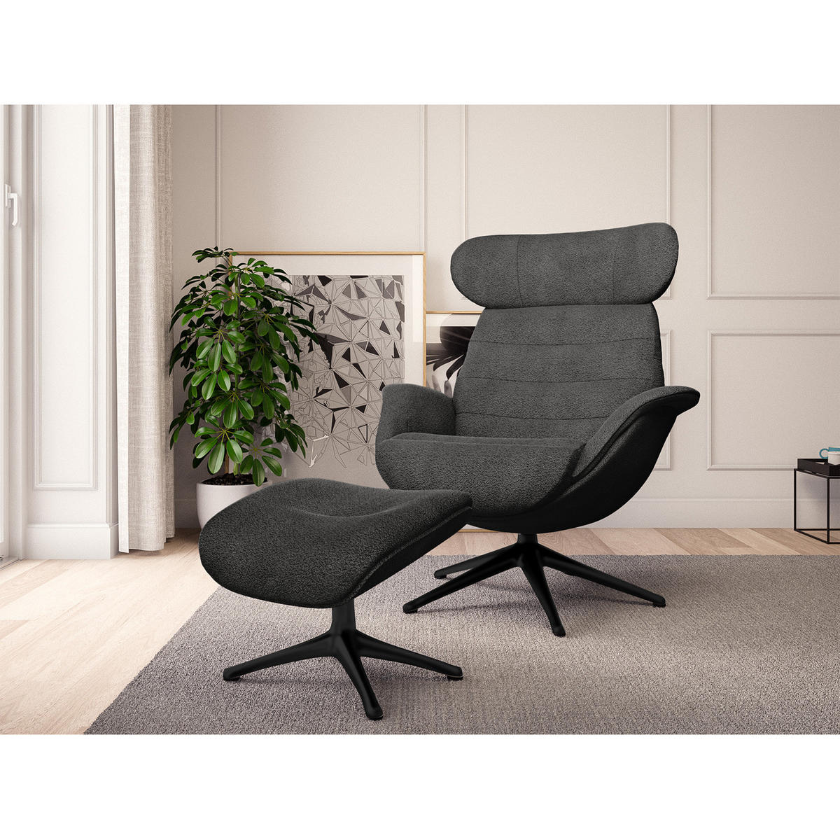RELAXSESSEL - Anthrazit, Textil/Metall (90/107/90cm) - home24