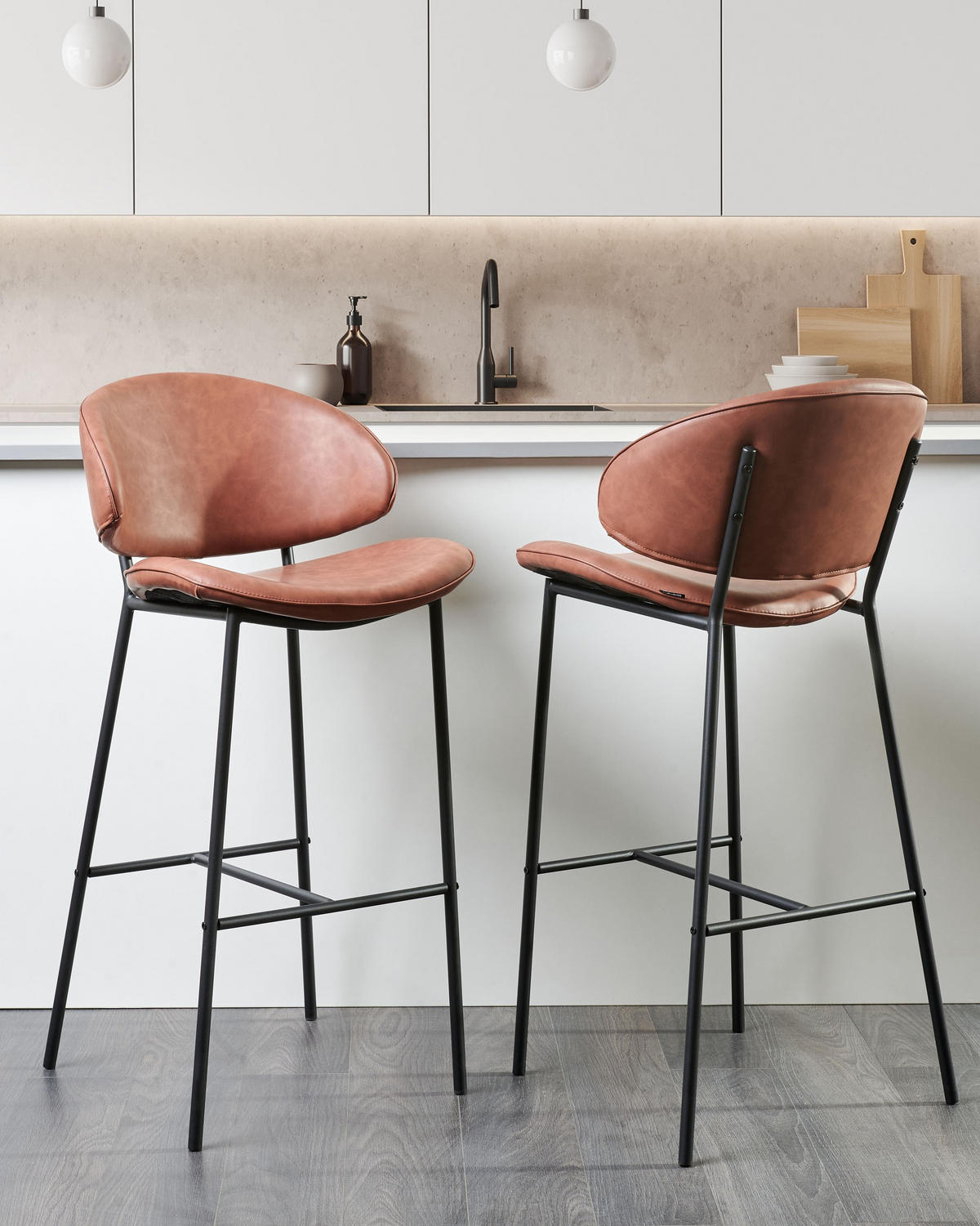 BARSTUHL 2er-Set Kunstleder Braun Kiana - Braun, Kunststoff (49/104/59cm) - Beliani
