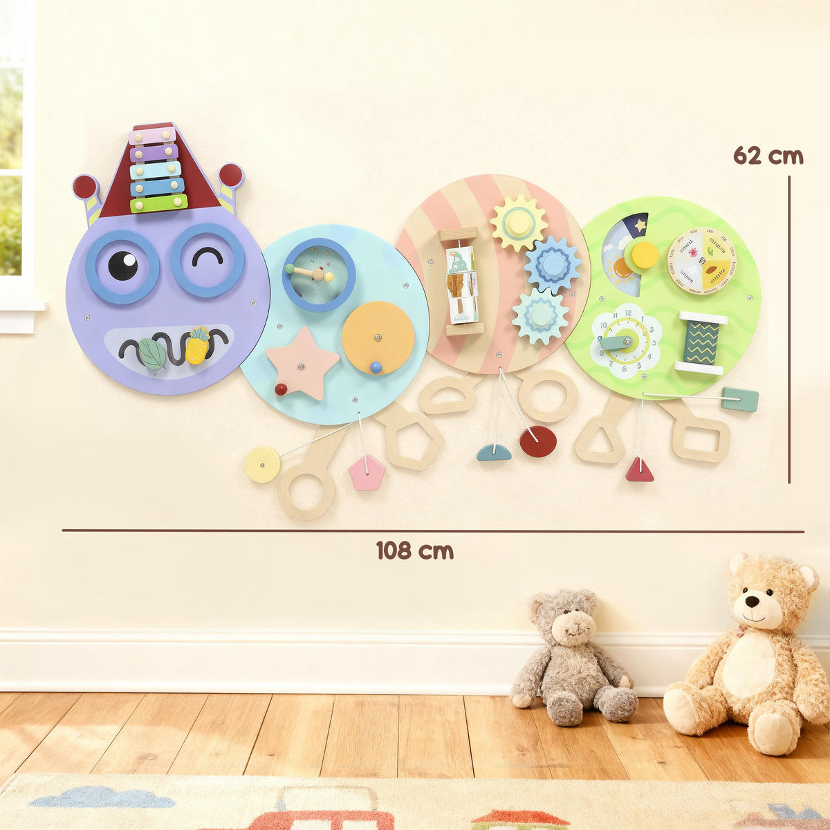 WANDSPIELZEUG DE-10200 7-in-1, Xylophon, Zahnräder, Raupen-Design Bunt - Multicolor, Holzwerkstoff (8/62/108cm) - ComfortXL