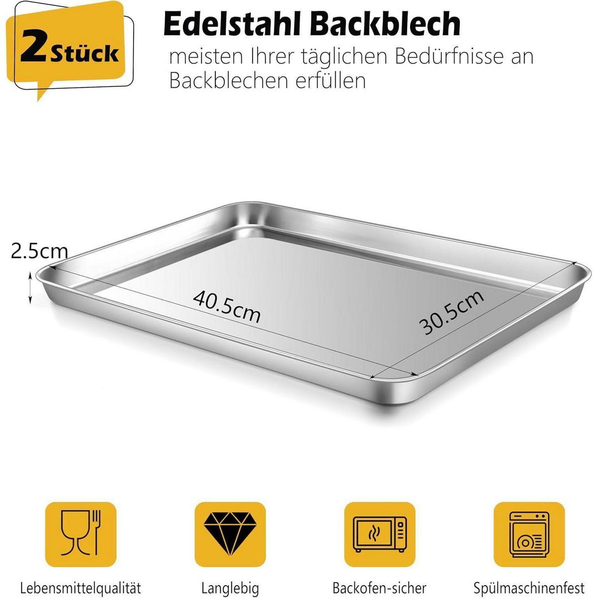 BACKBLECH 2er Set Edelstahl 40,5 x 30,5 cm - Silberfarben, Metall (30.5/2.5/40.5cm)