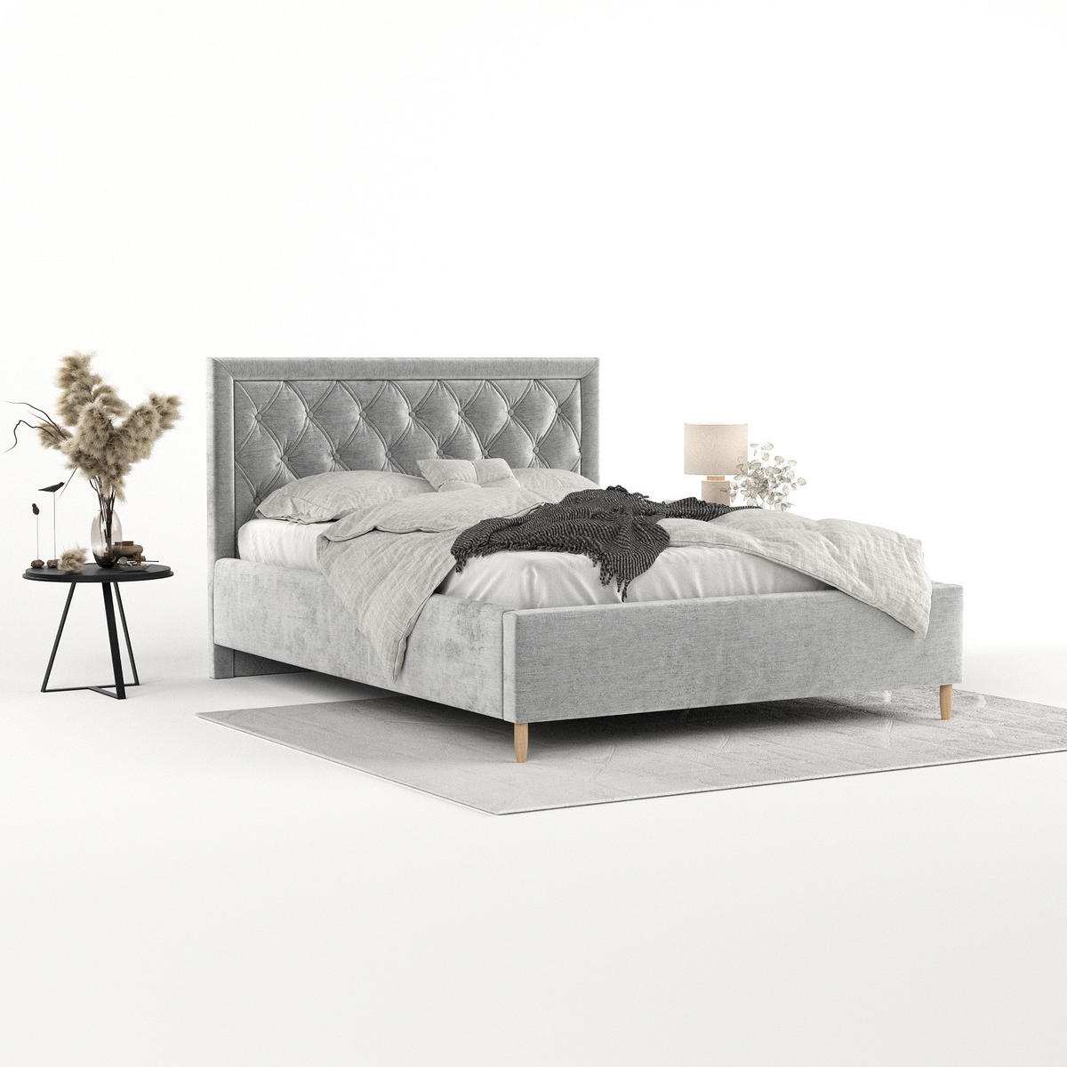 POLSTERBETT Lido 120/200 cm Hellgrau im Lotta Stoff - Hellgrau/Naturfarben, Holz/Holzwerkstoff (120/200cm) - AltaBeds