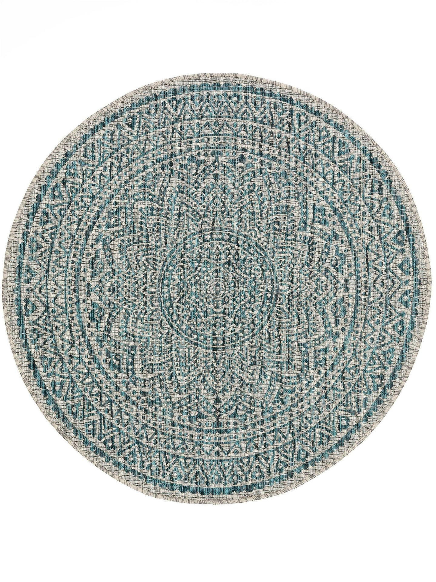 VNITŘNÍ a venkovní kulatý koberec Cleo Béžová/Modrá ø 150 cm kulatý - modrá/béžová, plast/umělá hmota (150/1cm) - KUNSTLOFT