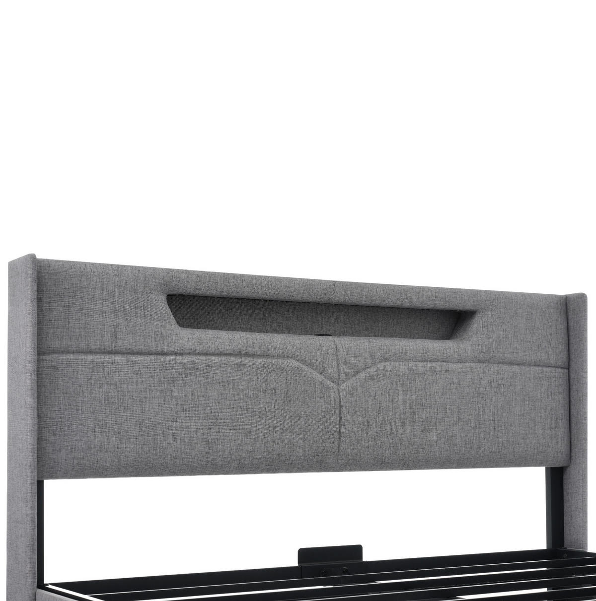 POLSTERBETT 140/200 cm grau aus Leinen mit LED und USB-C - Grau, Textil (140/200cm) - OKMYHOME
