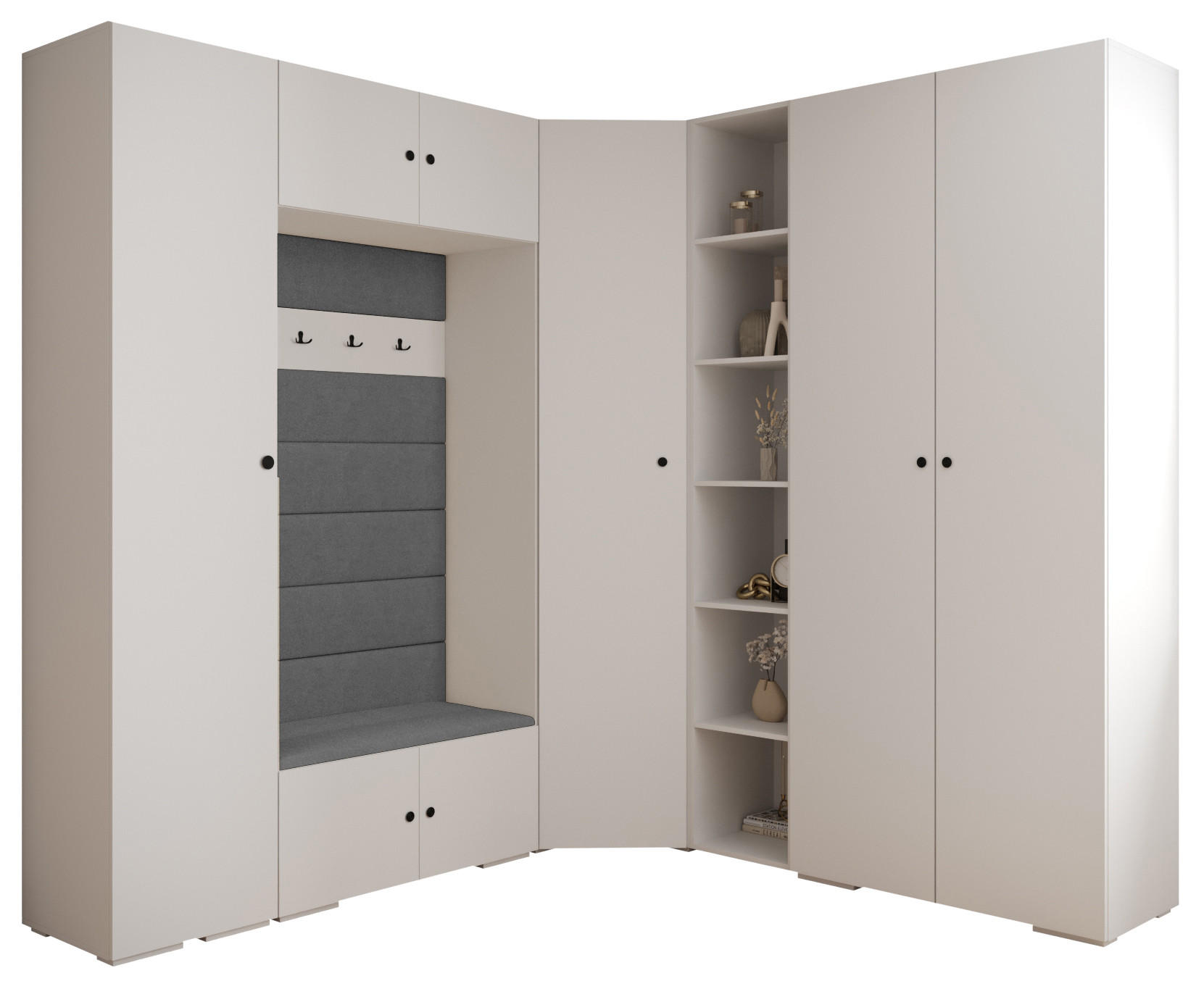 GARDEROBEN-SET 236,7/231,7/47 - Schwarz/Weiß, Holz/Kunststoff (181.7/236.7/47cm) - Abiks Möbel
