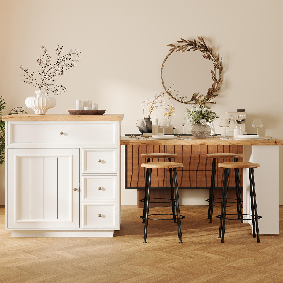 INSULĂ BUCĂTĂRIE 120-184cm Extensibilă Alb - alb, compozit lemnos (182/94/70cm) - FLIEKS