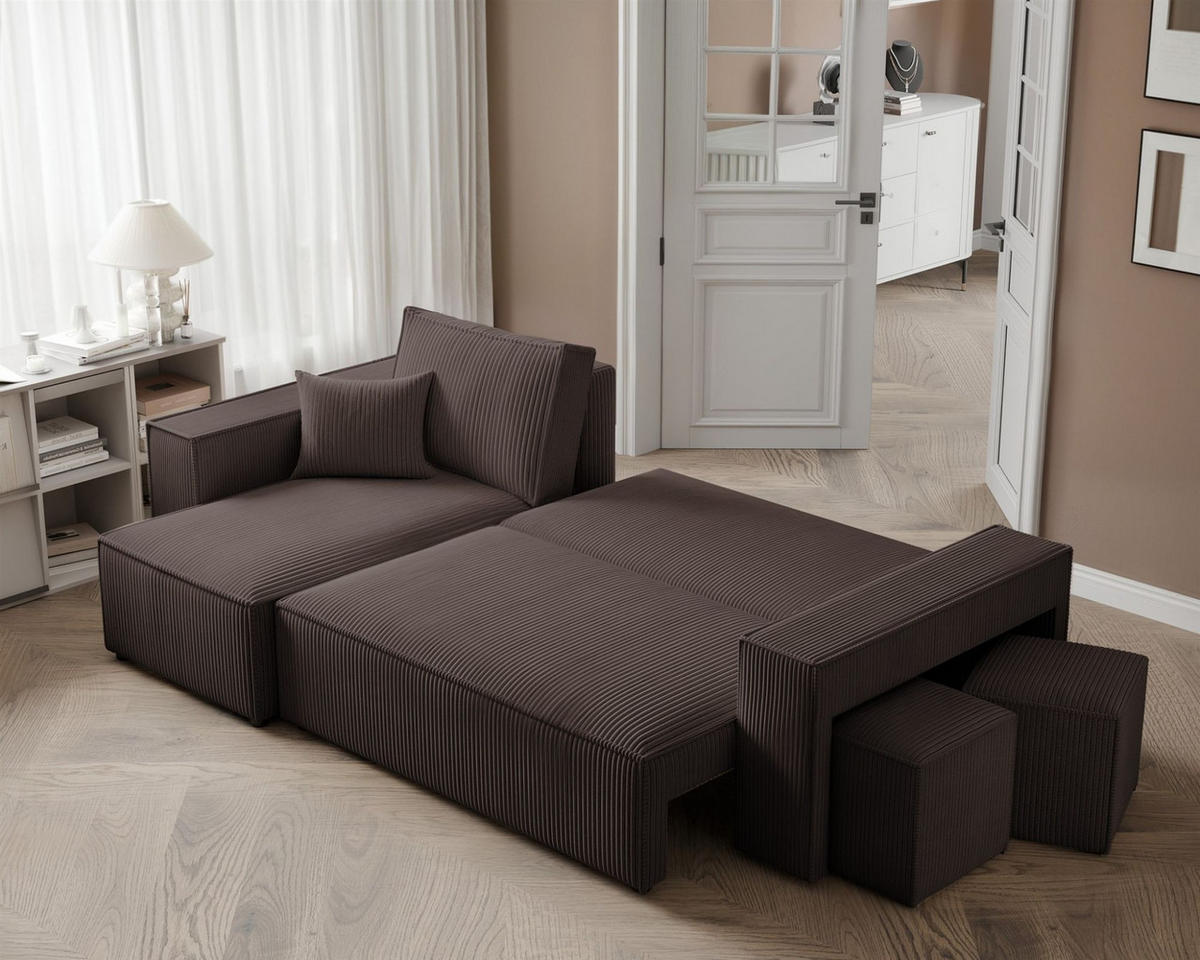 ECKSOFA Adara Inkl. Hocker - Braun, Holzwerkstoff/Textil (262/145cm) - Fun Möbel