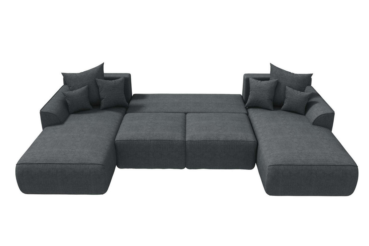 WOHNLANDSCHAFT GUSTO Cordstoff Graphitfarben inkl. Schlaffunktion - Chromfarben/Graphitfarben, Kunststoff/Textil (306/96/194cm) - 99rooms