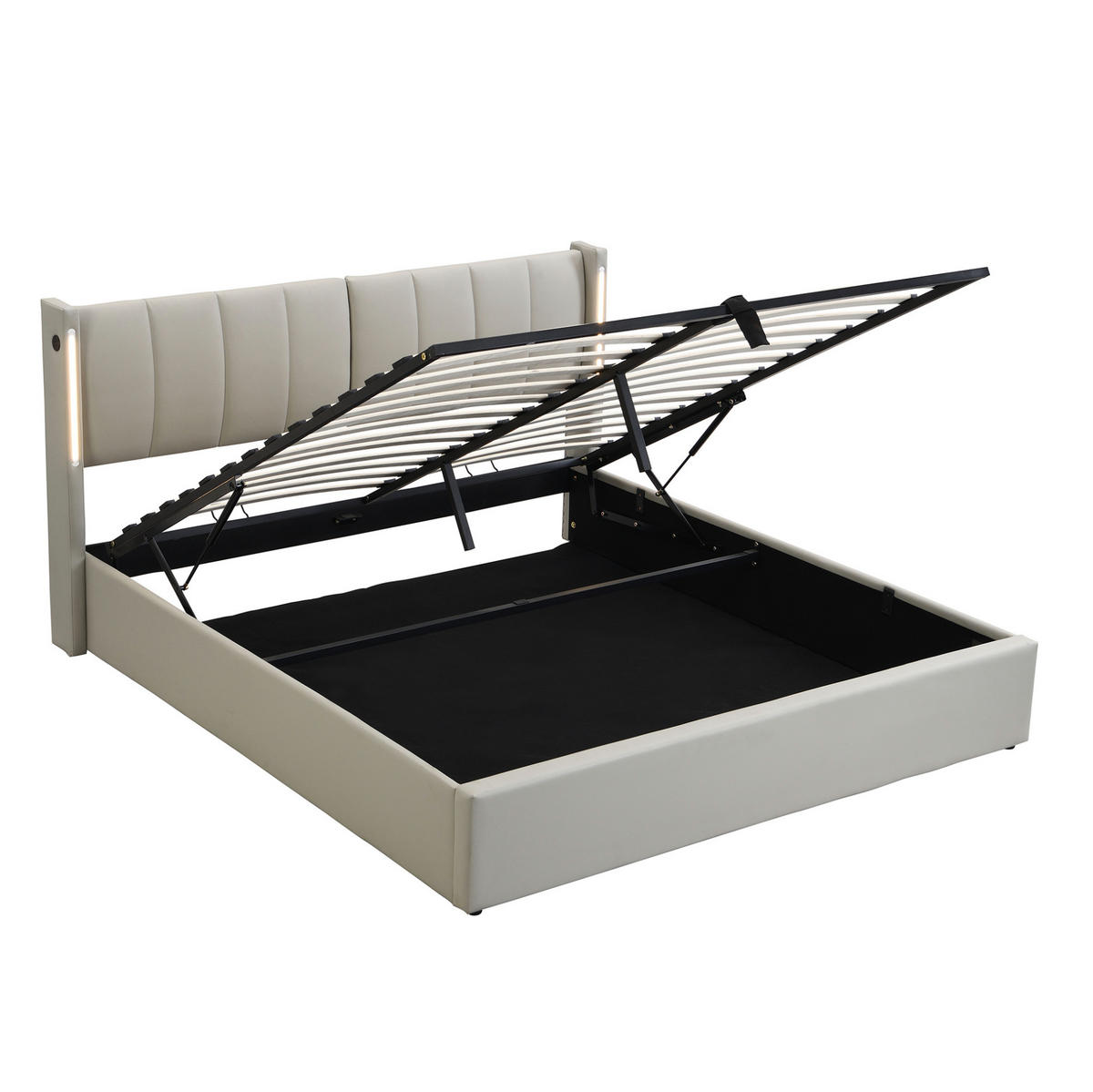 POLSTERBETT 140/190 cm Grau aus PU mit LED, USB und Stauraum - Grau, Kunststoff (140/190cm) - OKMYHOME