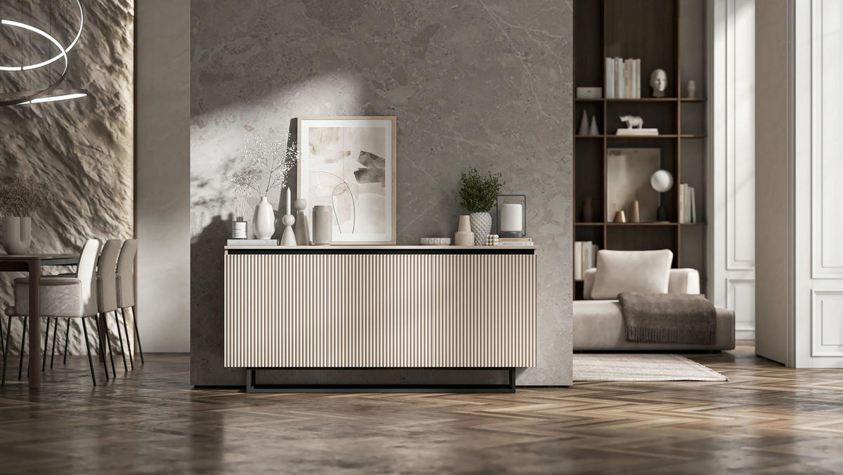 SIDEBOARD Selene 3D Kachmir Matt mit metallrahmen Glamour 167 cm - Kaschmir/Schwarz, Holzwerkstoff/Metall (167/79/35cm) - Meble Lindner