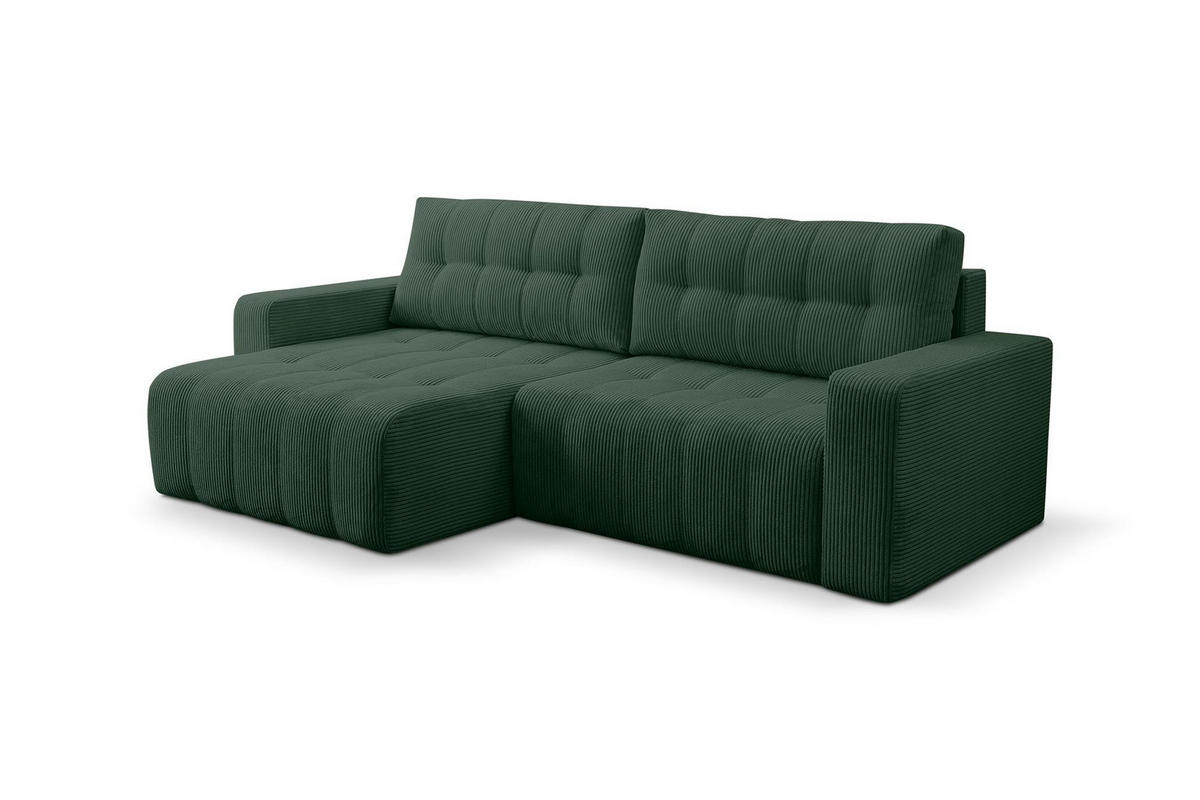ECKSOFA Masina Dunkelgrün, Schlafsofa aus Cordstoff - Dunkelgrün, Holzwerkstoff (245/143cm) - Bettso